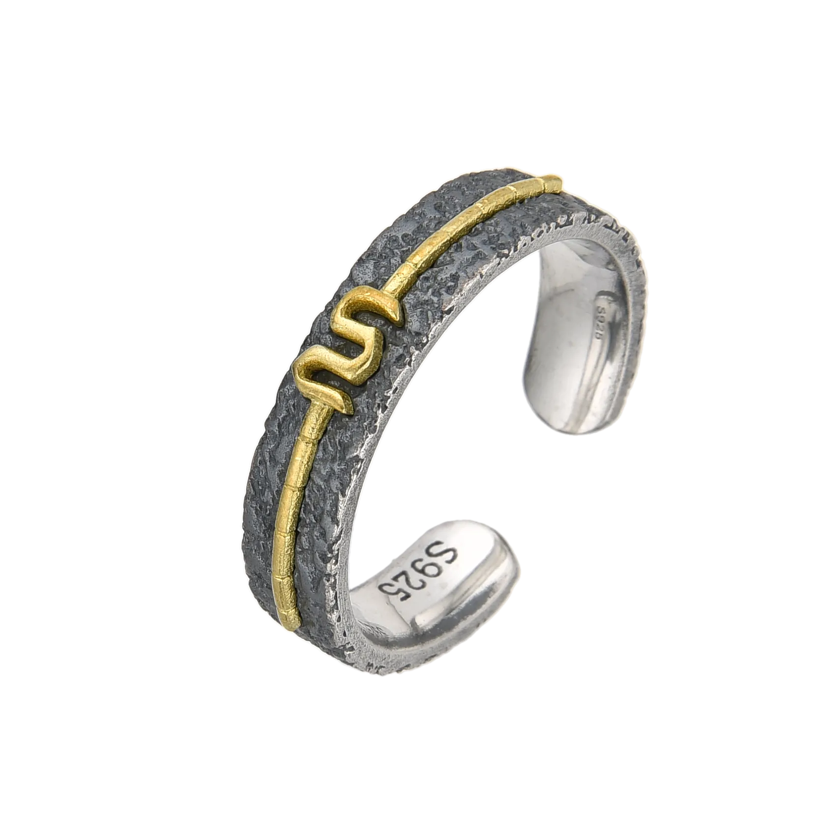 [full] Silver and gold ring on a white background