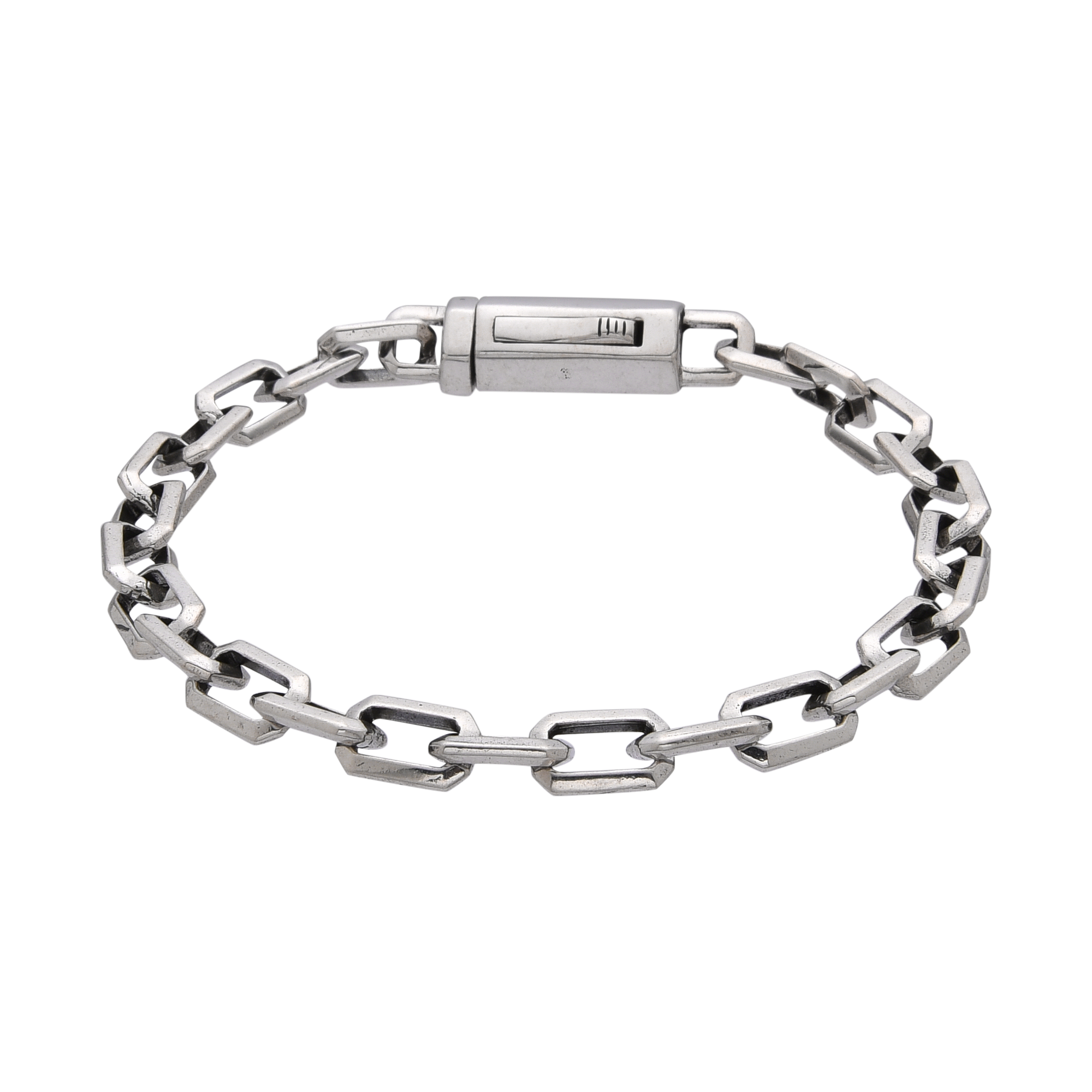 [full] - Sterling silver chain bracelet with angular links and sleek, polished finish.