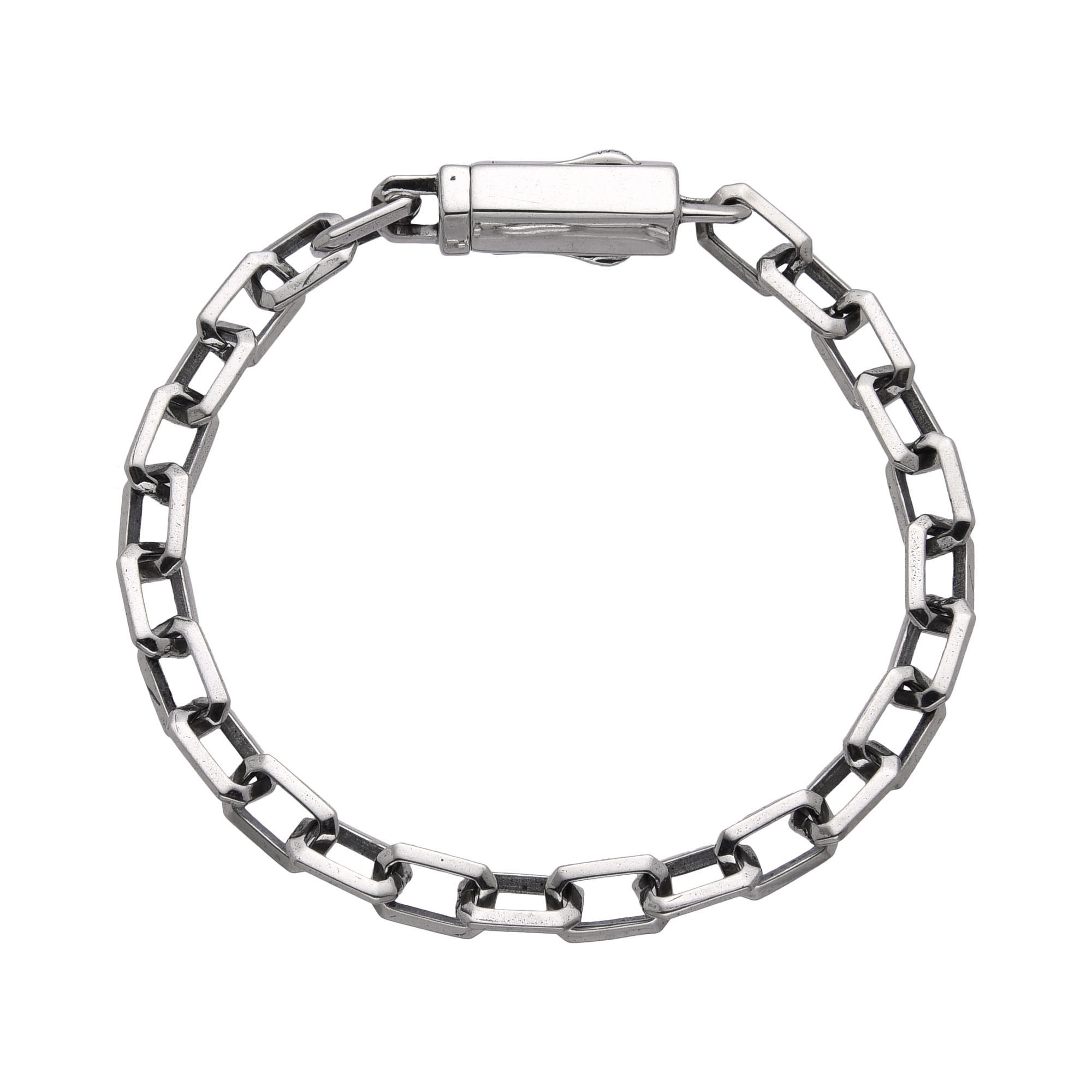[full] - Sterling silver chain bracelet with angular links and sleek, polished finish.