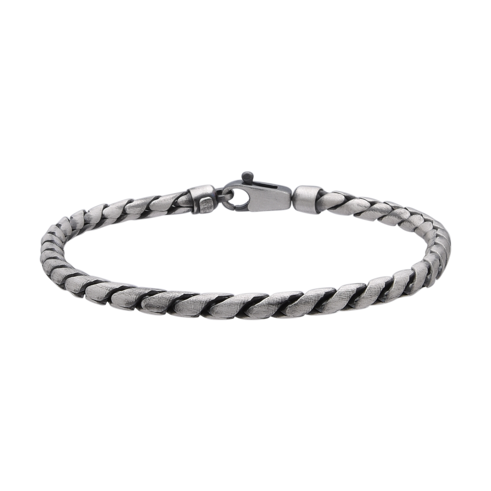 [full] - Rounded curb link bracelet in sterling silver with rugged gun-metal finish.