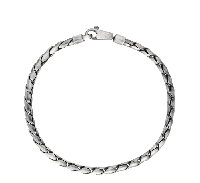 [full] - Rounded curb link bracelet in sterling silver with rugged gun-metal finish.