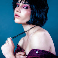 [full] - Woman wearing Ares silver and ruthenium dark chain