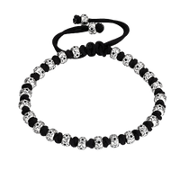 [full] - Sterling silver bracelet with star-engraved beads and black cord detailing.