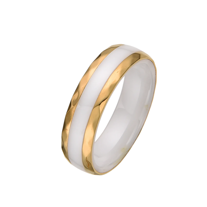 [full] - White Ceramic Ring, Stainless Steel Ring