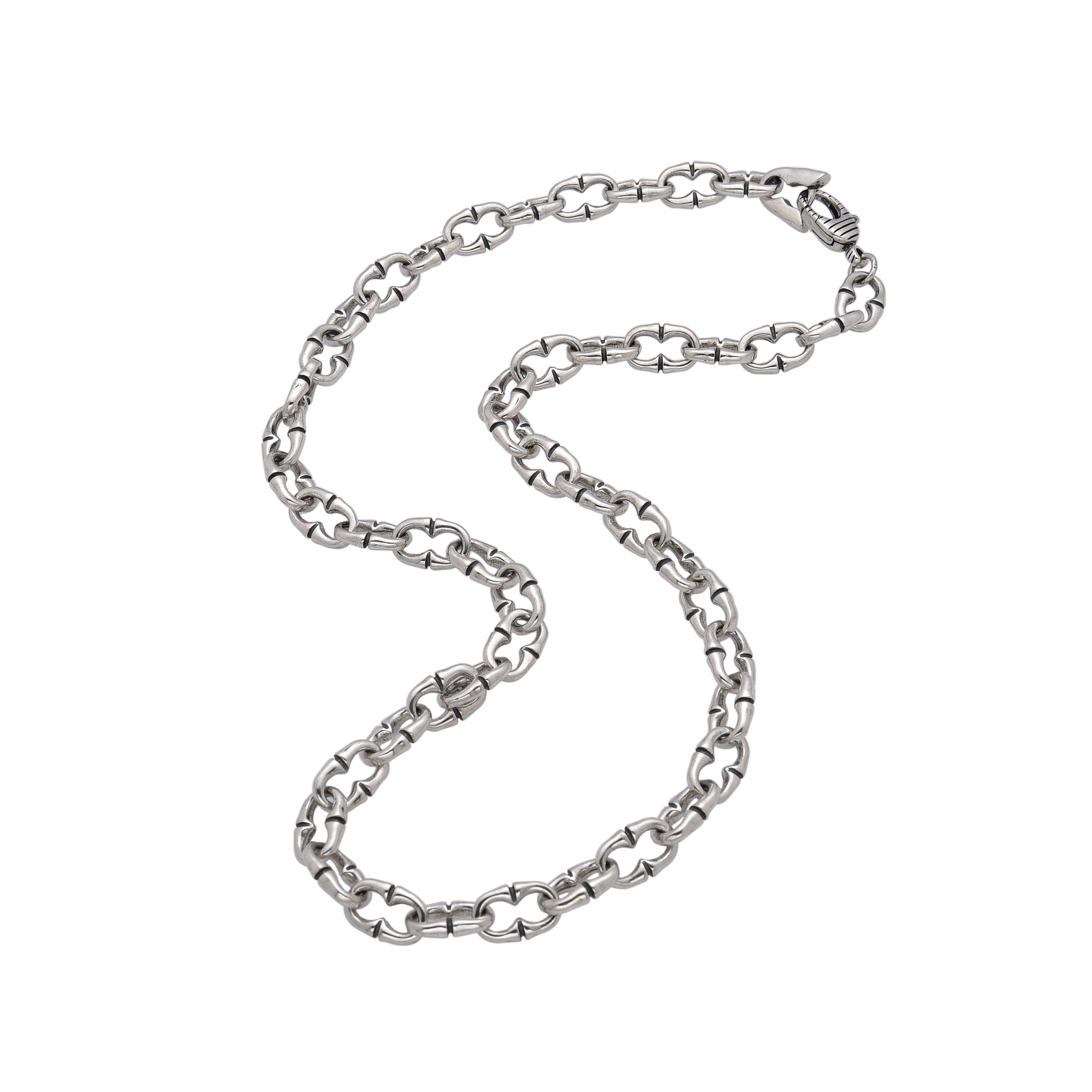 [full] Silver chain necklace on a white background