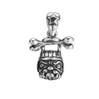 [full]- Sterling silver bulldog head pendant with helmet and crossbones detail.