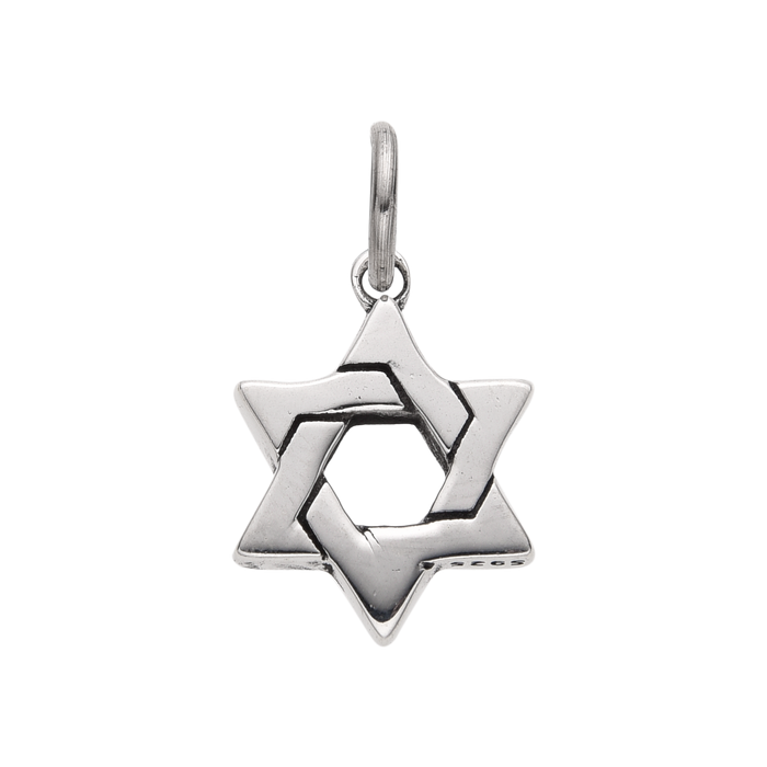 [full] Sterling silver pendant with a geometric interlocking star design.
