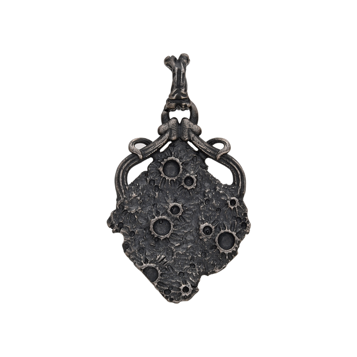 [full] - Sterling silver pendant with rugged lunar texture and antique finish.