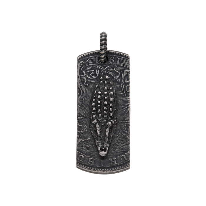 [full] – Sterling silver dog tag pendant with engraved crocodile design