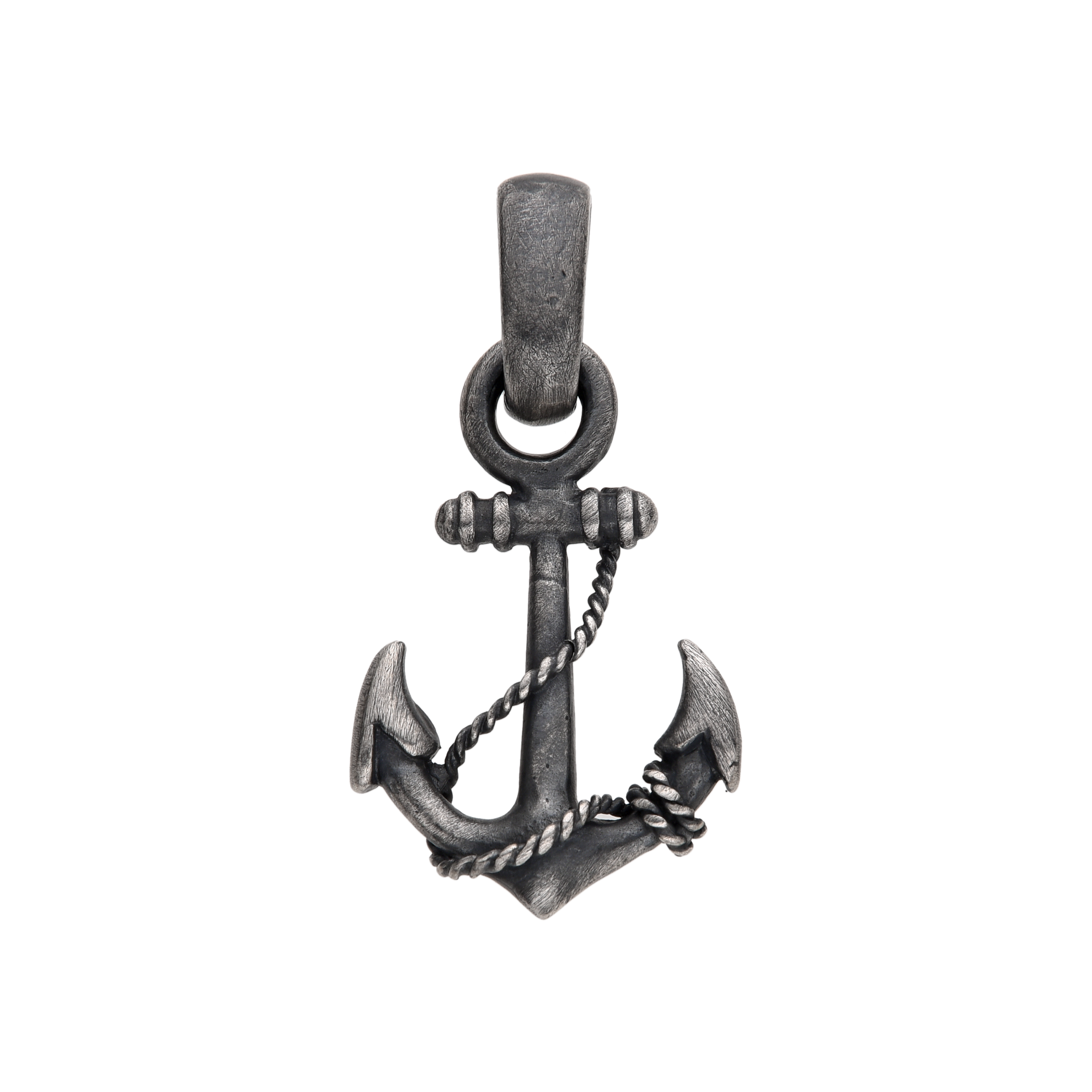 [full] – Sterling silver anchor pendant with oxidised finish and rope detail