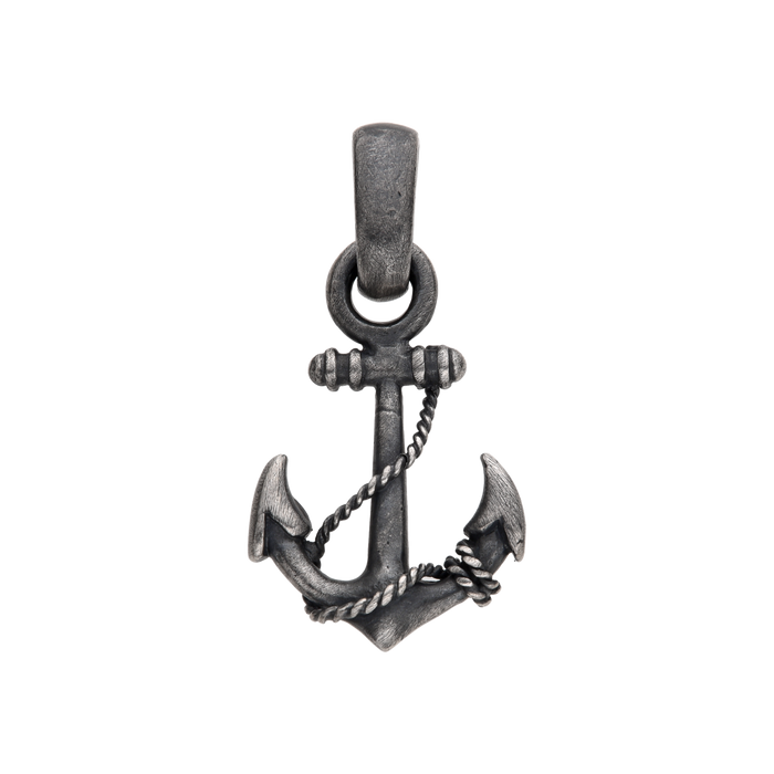 [full] – Sterling silver anchor pendant with oxidised finish and rope detail