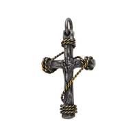 [full] - Sterling silver cross pendant with twisted gold wire and antique finish.