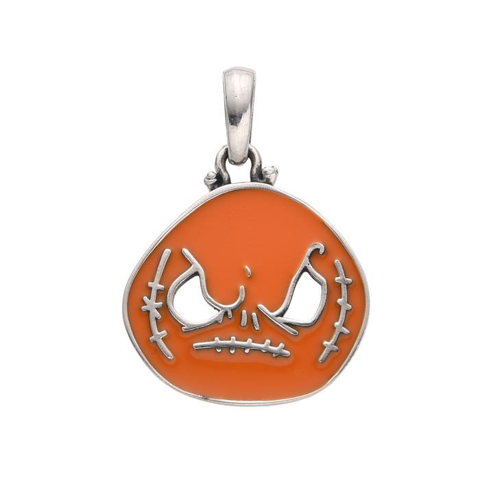 [full] Pendant in sterling silver with an orange pumpkin face.