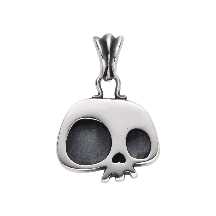  [full] Minimalist sterling silver skull pendant with dark oxidized eye sockets.