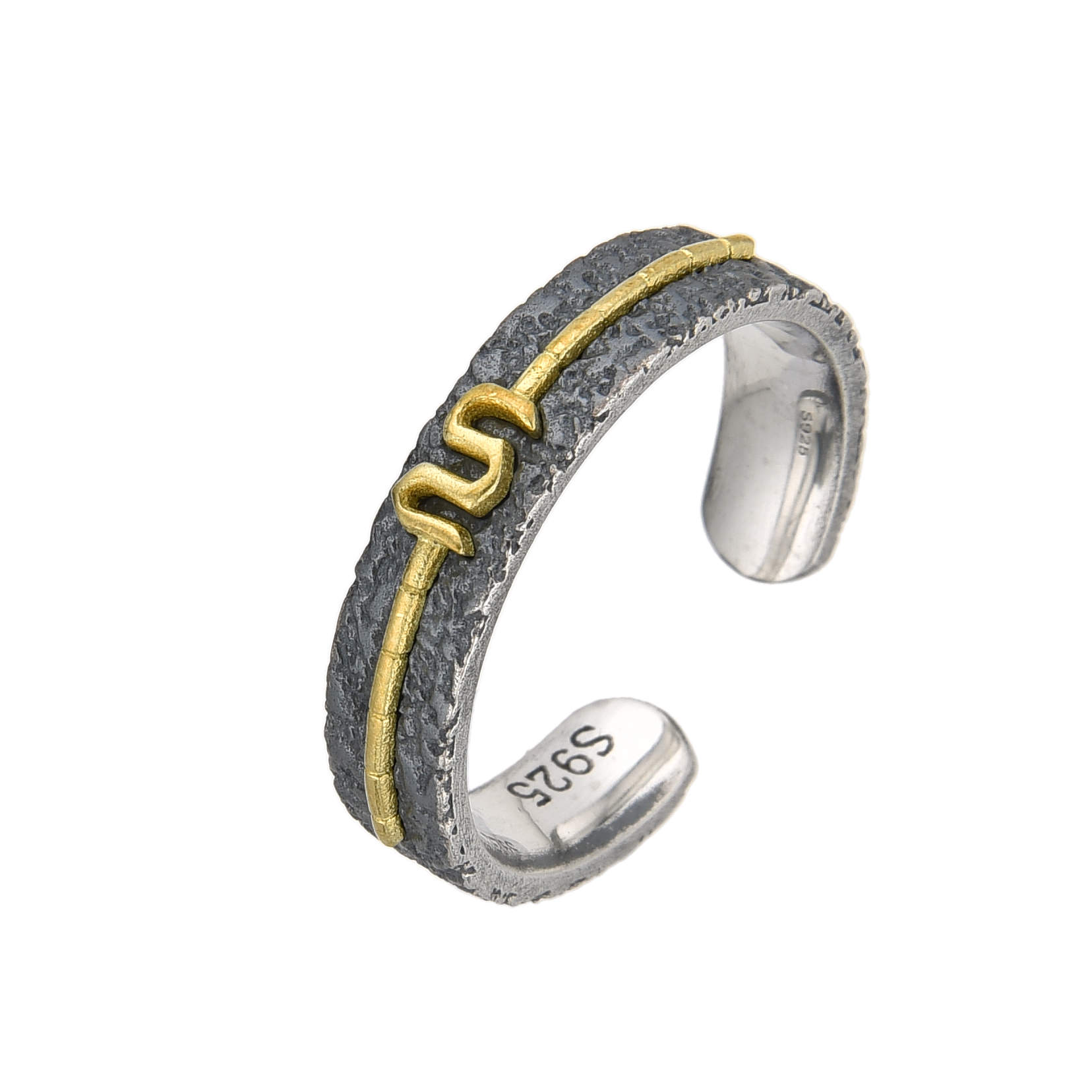 [full] Silver and gold ring on a white background