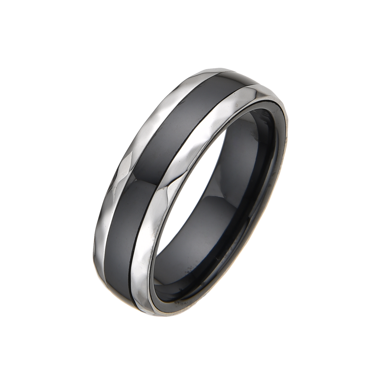 [full] - Black Ceramic Ring, Stainless Steel Ring
