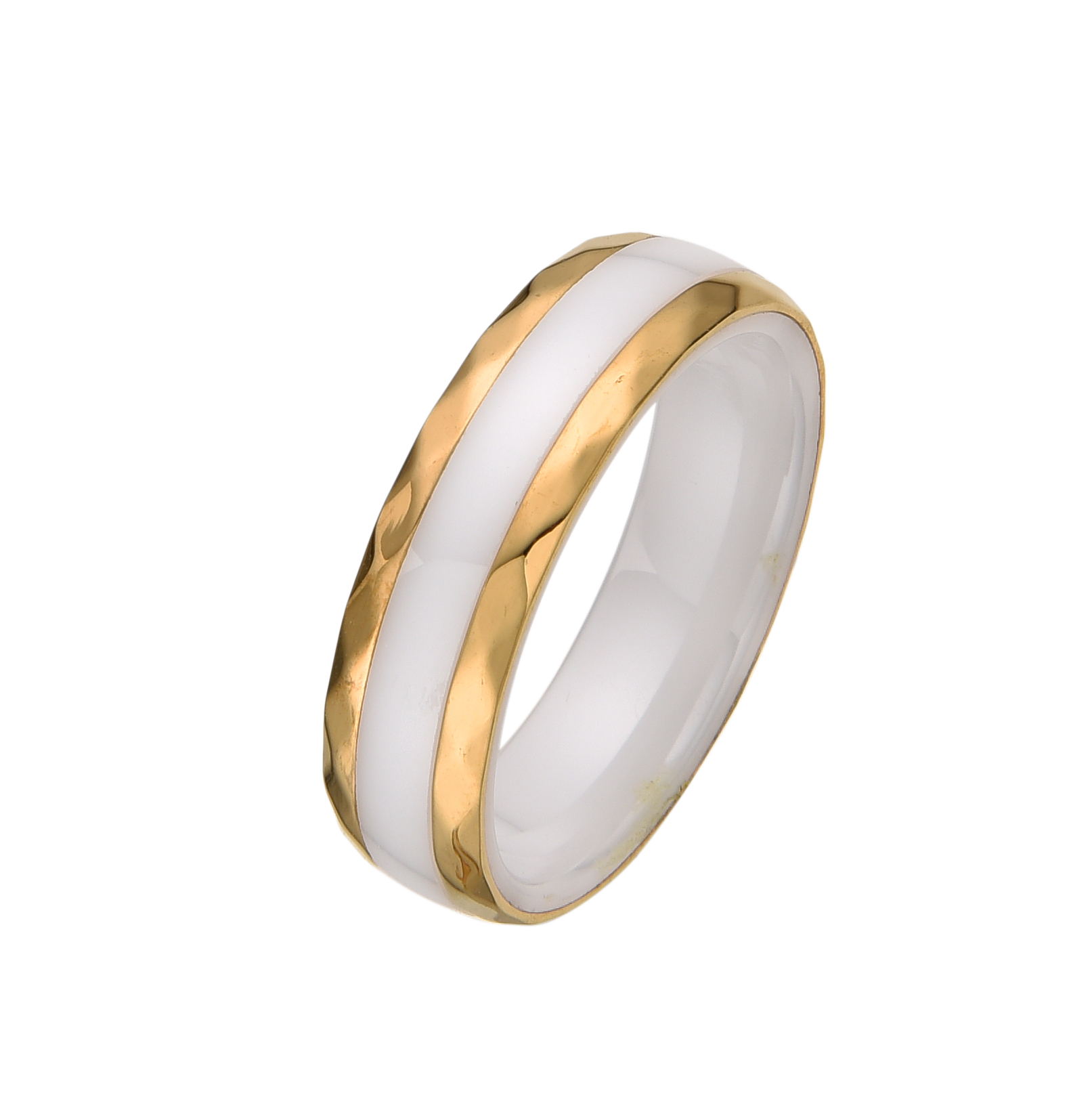 [full] - White Ceramic Ring, Stainless Steel Ring