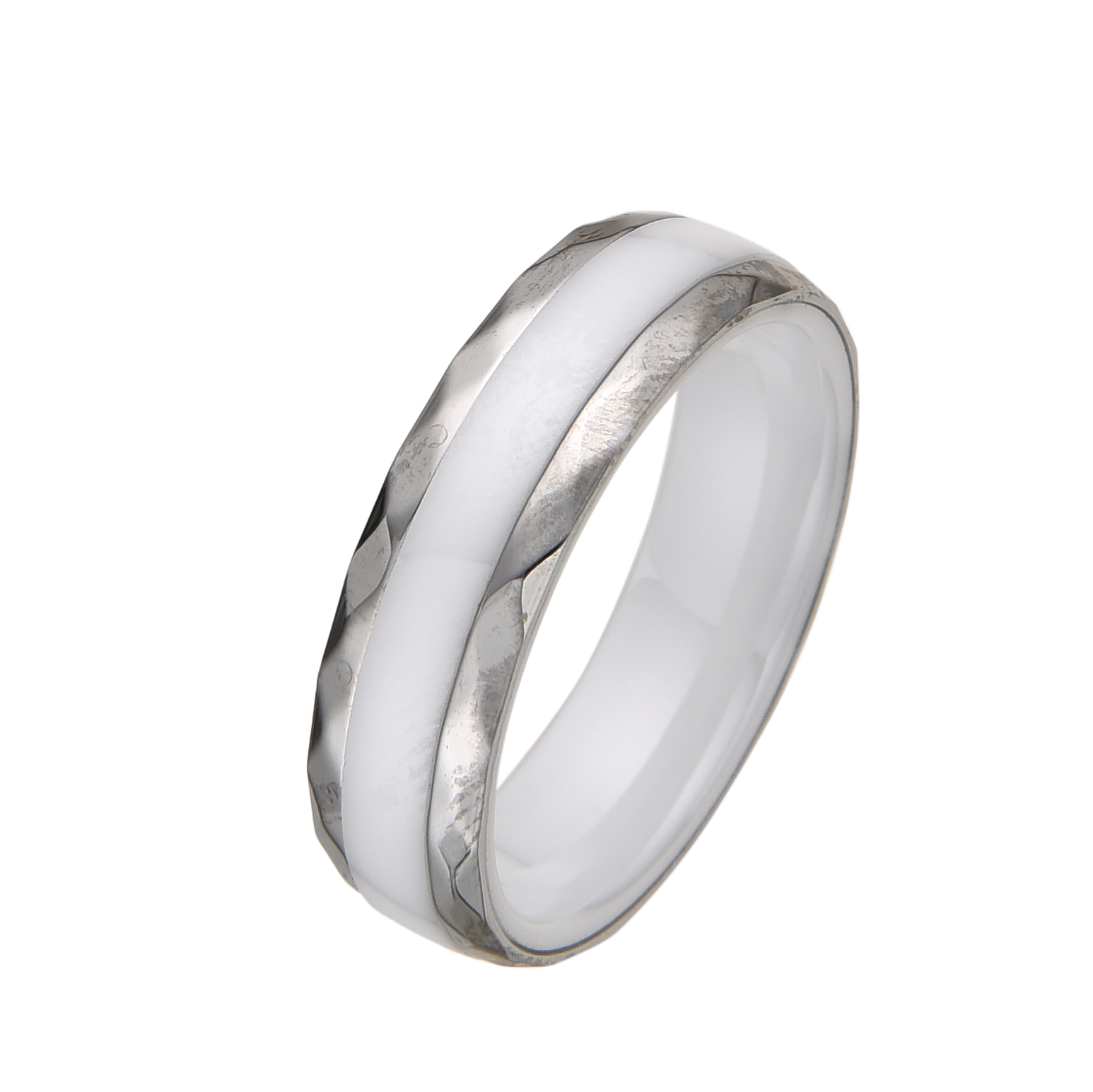 [full] - White Ceramic Ring, Stainless Steel Ring