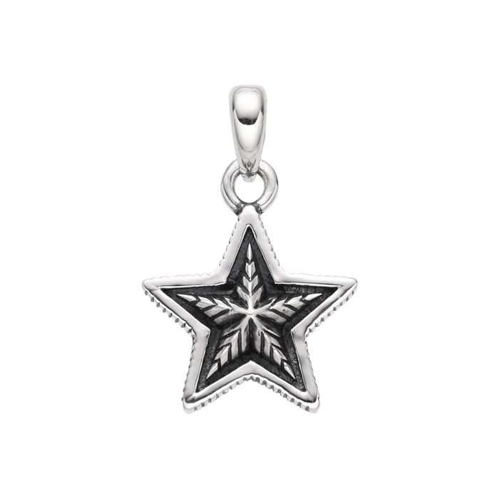 [full] Sterling silver pendant with a five-pointed star and oxidised details.