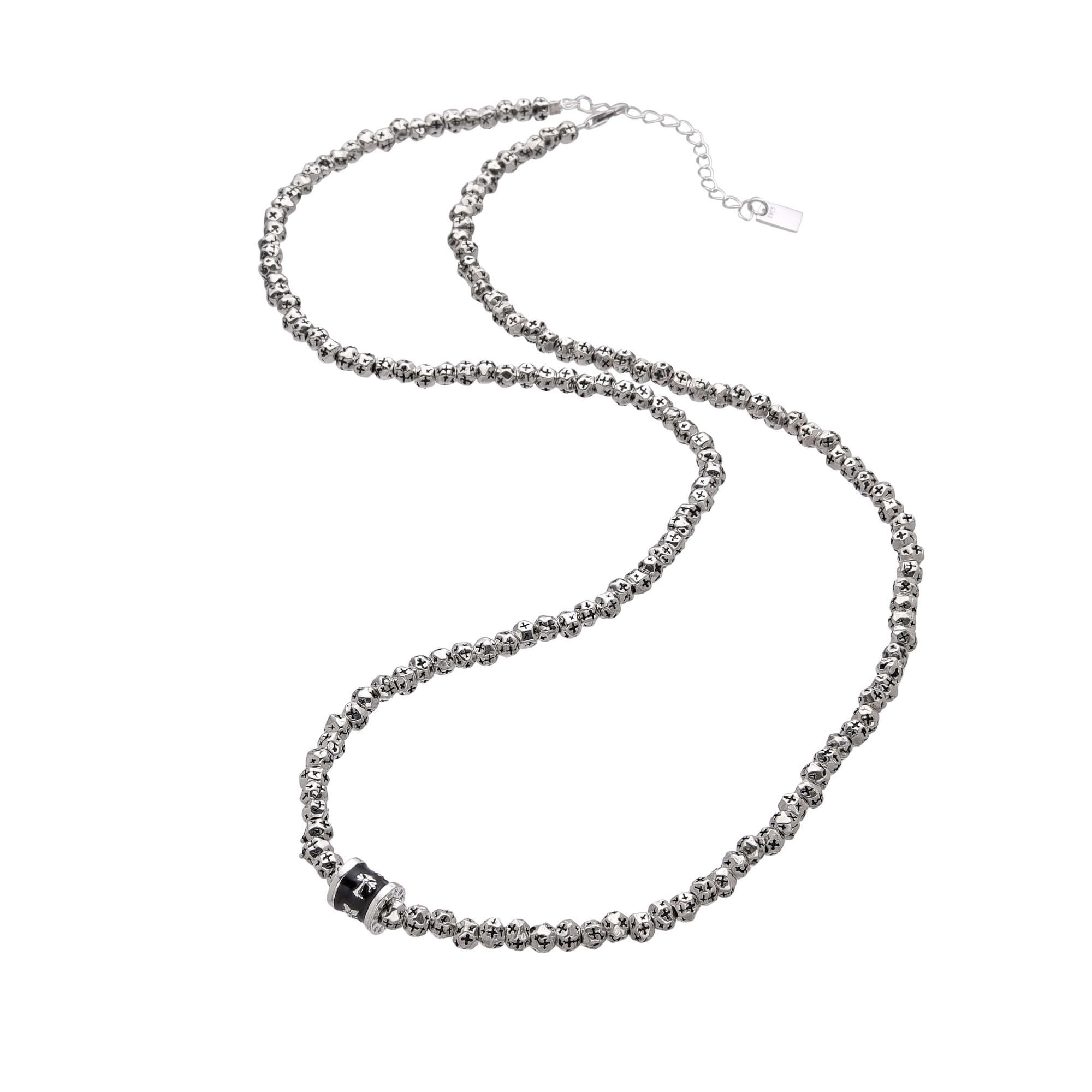 [full] - Sterling silver beaded necklace with a star-like shine and a centerpiece charm.