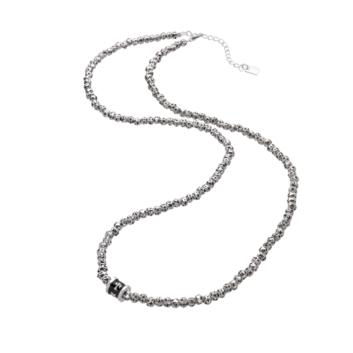 [full] - Sterling silver beaded necklace with a star-like shine and a centerpiece charm.