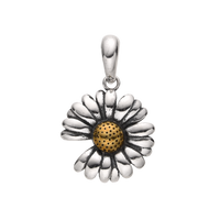 [full] – Sterling silver daisy pendant with oxidised petals and gold center