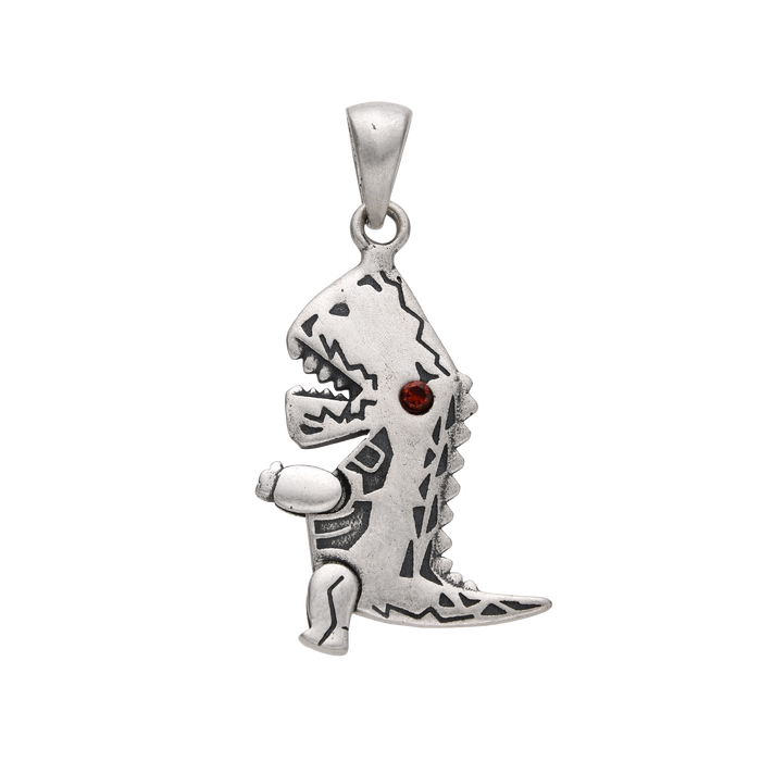 [full] – Sterling silver dinosaur pendant with boxing gloves and red crystal eye