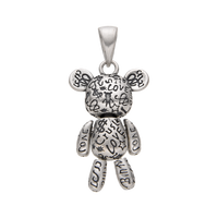 [full] - Sterling silver bear pendant with graffiti engraving and oxidised finish.