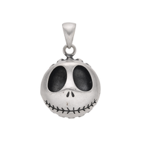 [full] Sterling silver pendant with swirling engraved texture in smiley face shape.