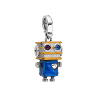 [full] – Sterling silver robot pendant with yellow, blue, and red resin details