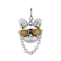 [full] Pendant in sterling silver with bulldog head and golden sunglasses.