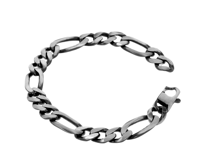 [full] - Gun-metal sterling silver bracelet with bold interlocking links and brushed finish.