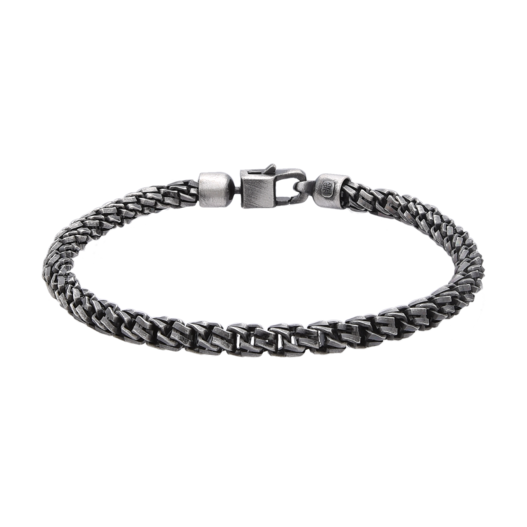 [full] - Double Venetian link bracelet in sterling silver with dark ruthenium plating and micro-fused clasp.