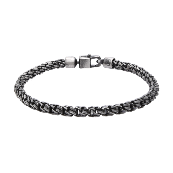 [full] - Double Venetian link bracelet in sterling silver with dark ruthenium plating and micro-fused clasp.