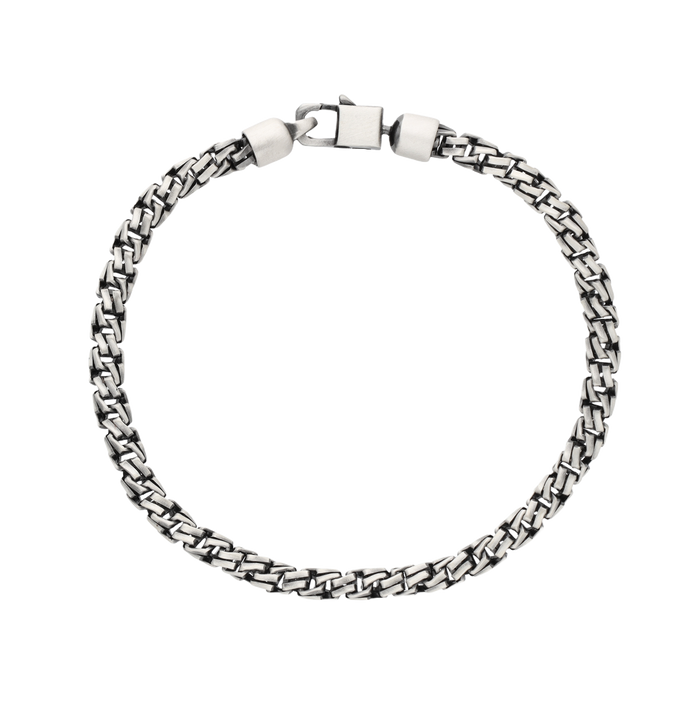 [full] - Double Venetian link bracelet in sterling silver with dark ruthenium plating and micro-fused clasp.