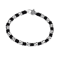 [full] - Sterling silver star bead bracelet with black cord and polished finish.
