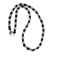 [full] - Sterling silver star-studded beads woven into black handcrafted cord necklace.