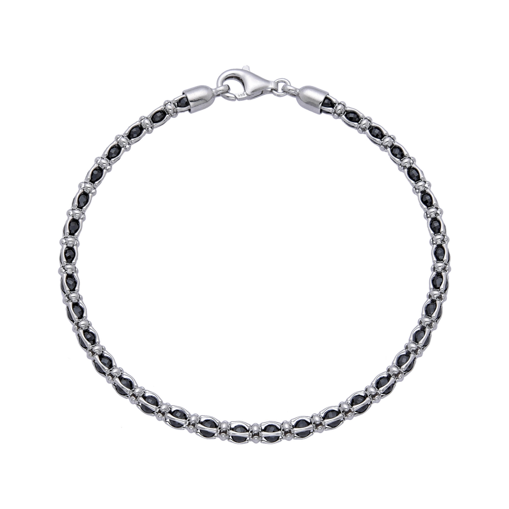 [full] - Sterling silver chain bracelet with polished black stones and rhodium finish.