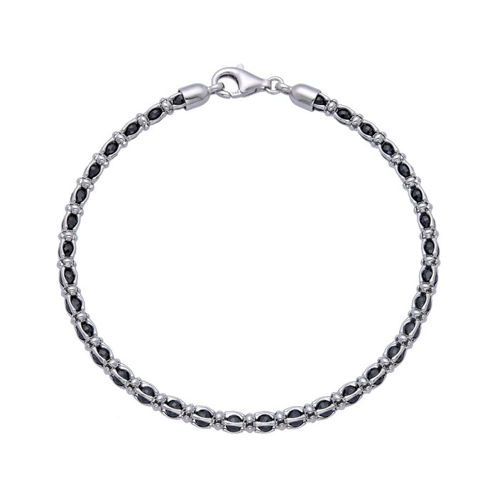 [full] - Sterling silver chain bracelet with polished black stones and rhodium finish.
