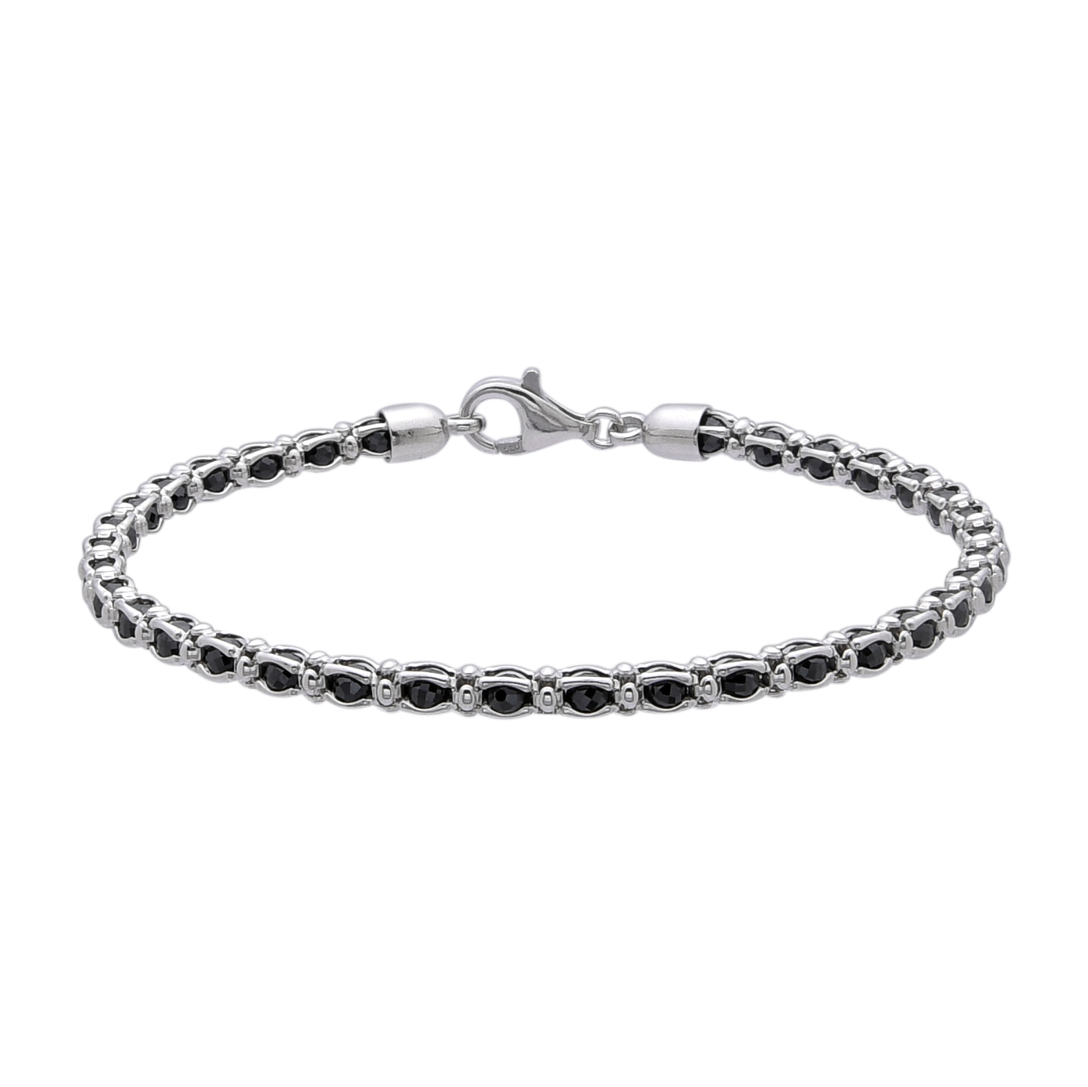 [full] - Sterling silver chain bracelet with polished black stones and rhodium finish.