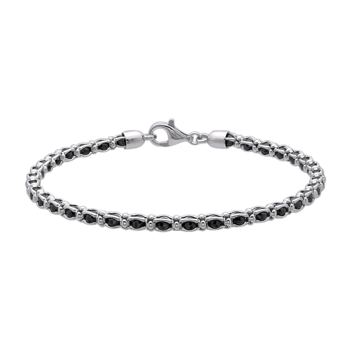 [full] - Sterling silver chain bracelet with polished black stones and rhodium finish.
