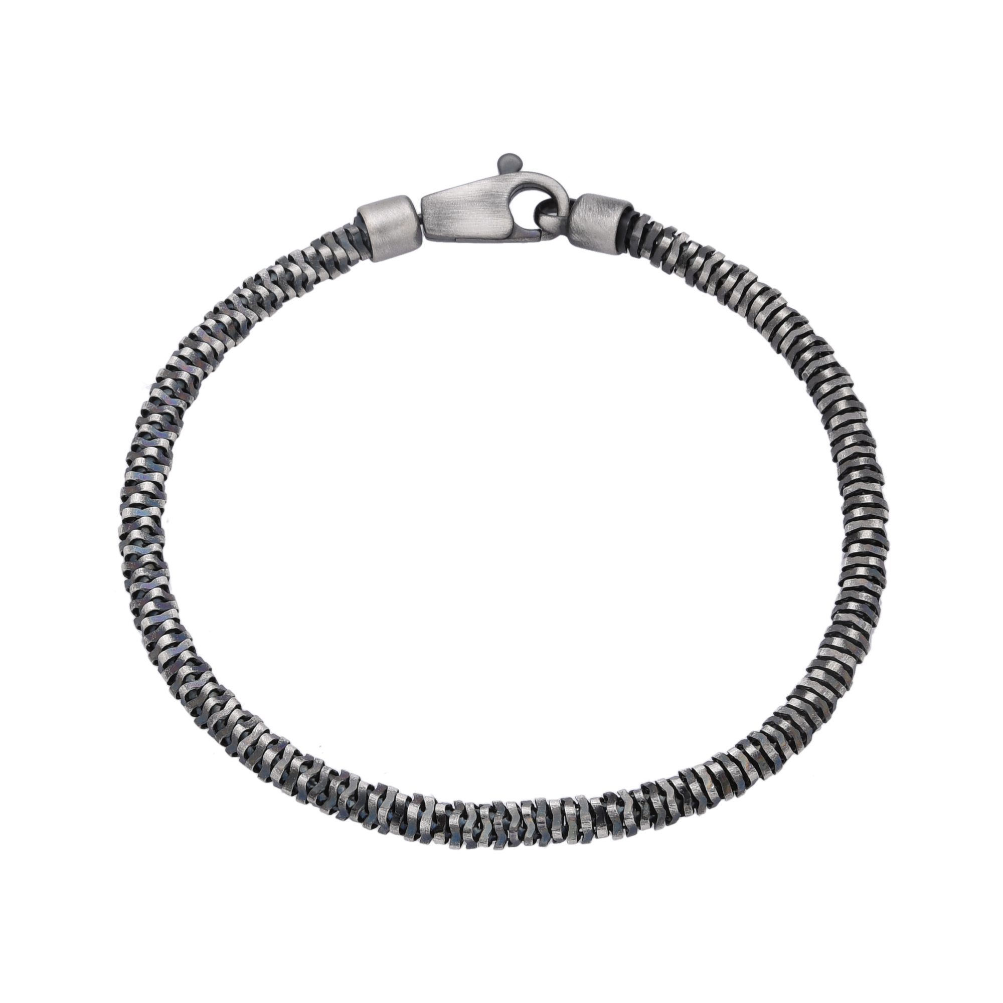 [full] - Mirror-snake design sterling silver bracelet with dark gun-metal ruthenium plating and seamless clasp.