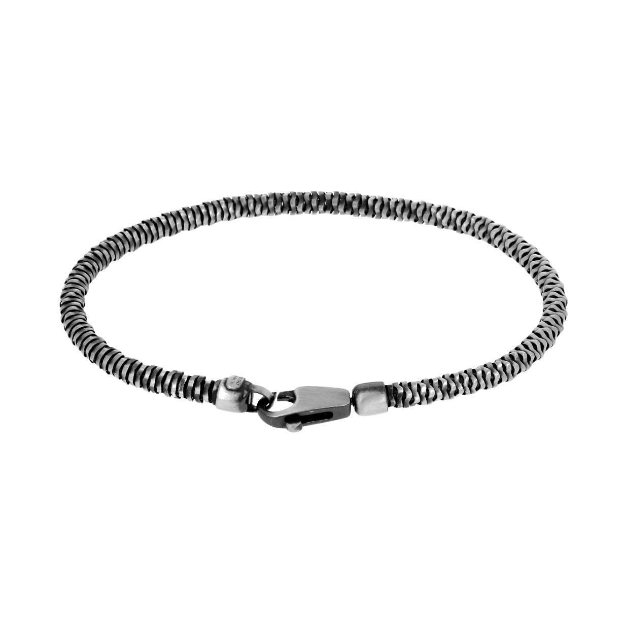 [full] - Mirror-snake design sterling silver bracelet with dark gun-metal ruthenium plating and seamless clasp.