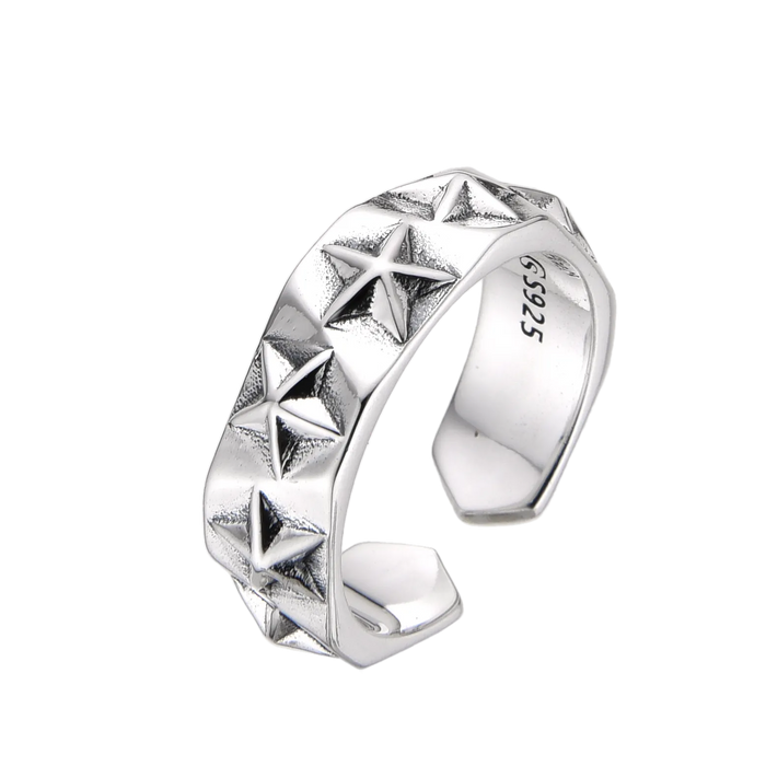[full] Silver ring with star designs
