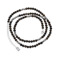 [full] - Black agate bead necklace with sterling silver spacers, combining dark tones and polished details