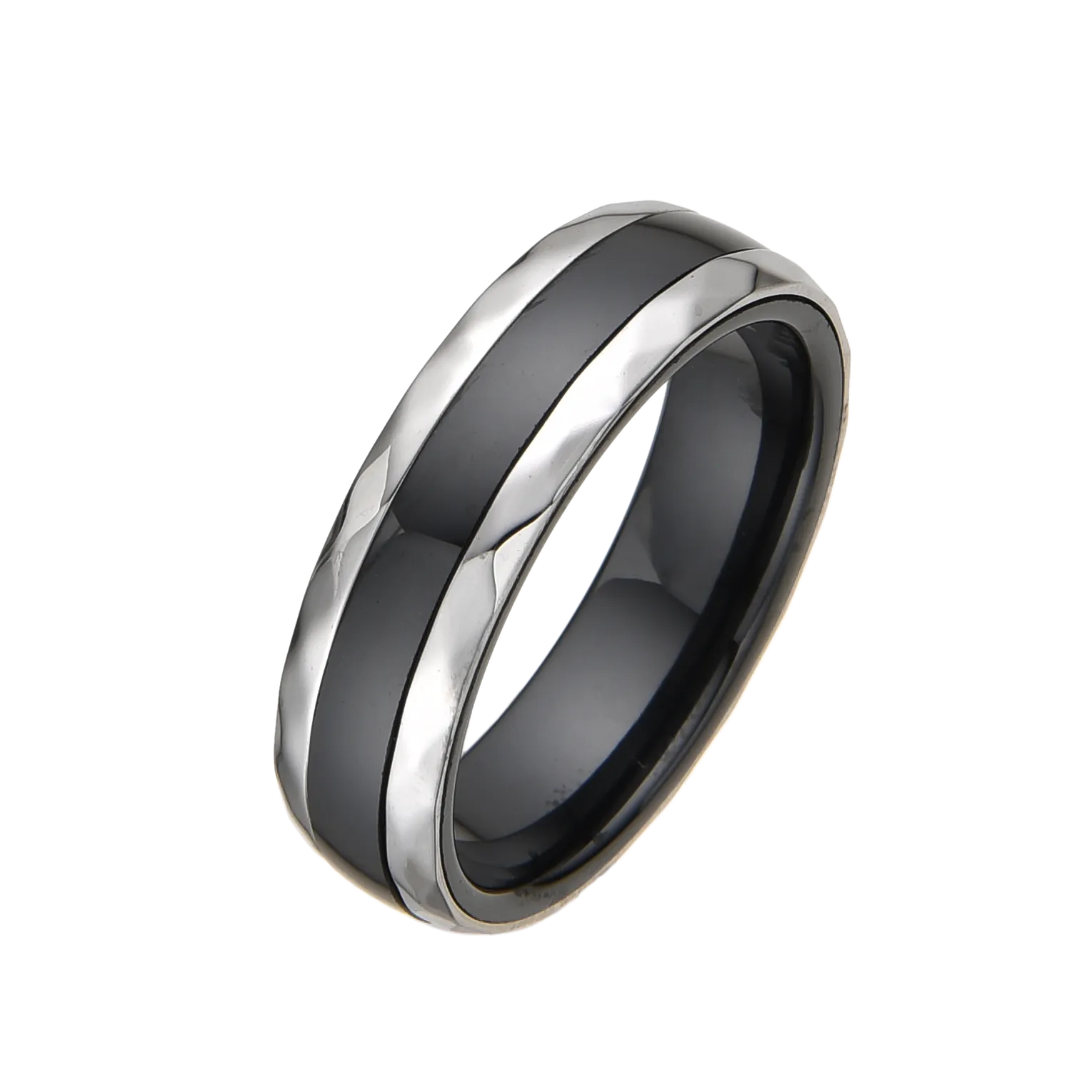 [full] - Black Ceramic Ring, Stainless Steel Ring