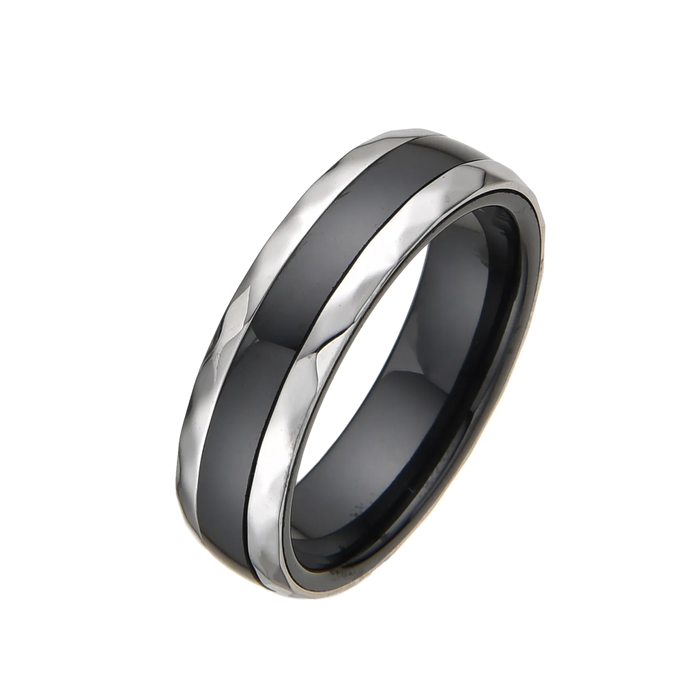 [full] - Black Ceramic Ring, Stainless Steel Ring