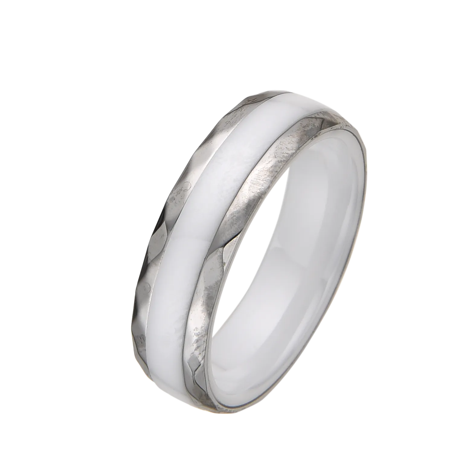 [full] - White Ceramic Ring, Stainless Steel Ring