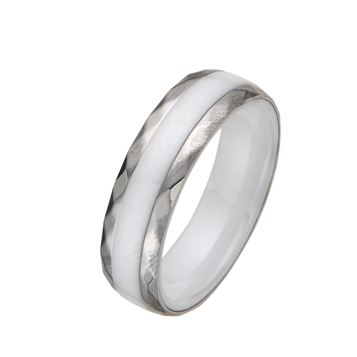 [full] - White Ceramic Ring, Stainless Steel Ring