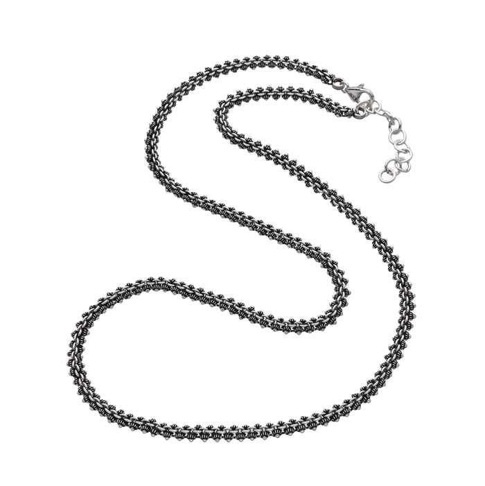 [full] - Handmade sterling silver chain necklace with textured organic-shaped links inspired by the Pikun flower